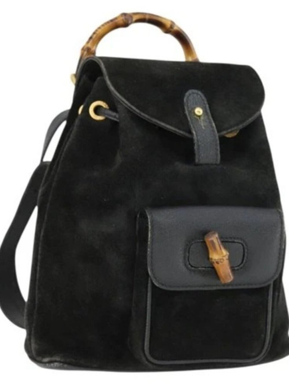 GUCCI Bamboo Backpack Suede Black Gold 003